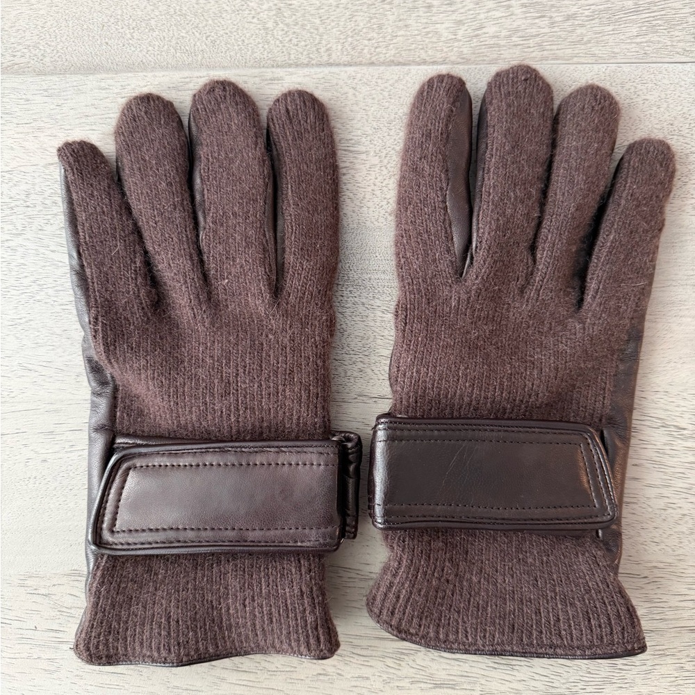 Cole Haan Men’s Brown Leather and Cashmere Gloves